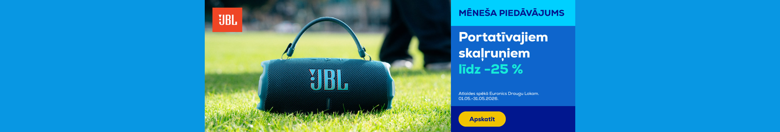 JBL portatīvajiem skaļruņiem līdz -25 %