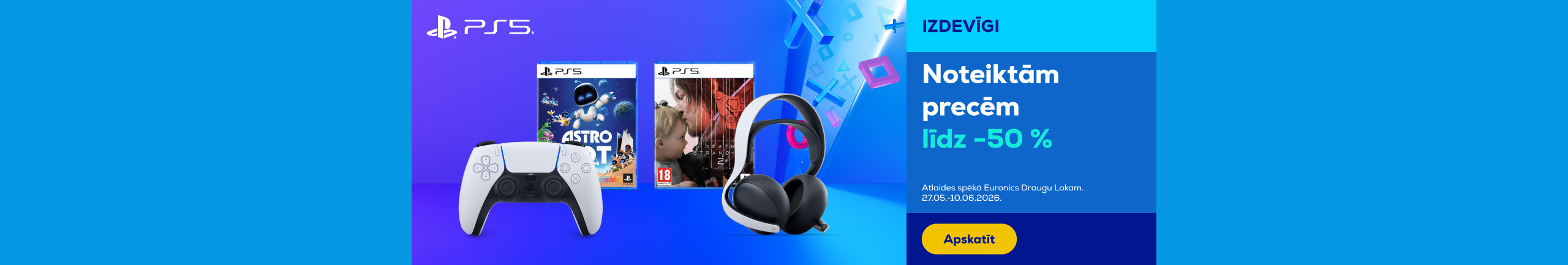 Noteiktām PlayStation precēm līdz -50 %