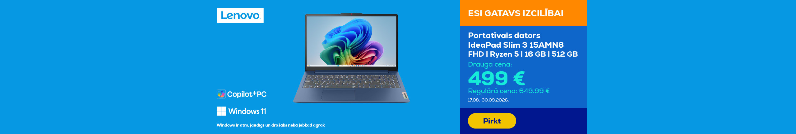 Notebook IdeaPad Slim 3 15AMN8 | FHD | Ryzen 5 | 16GB | 512GB