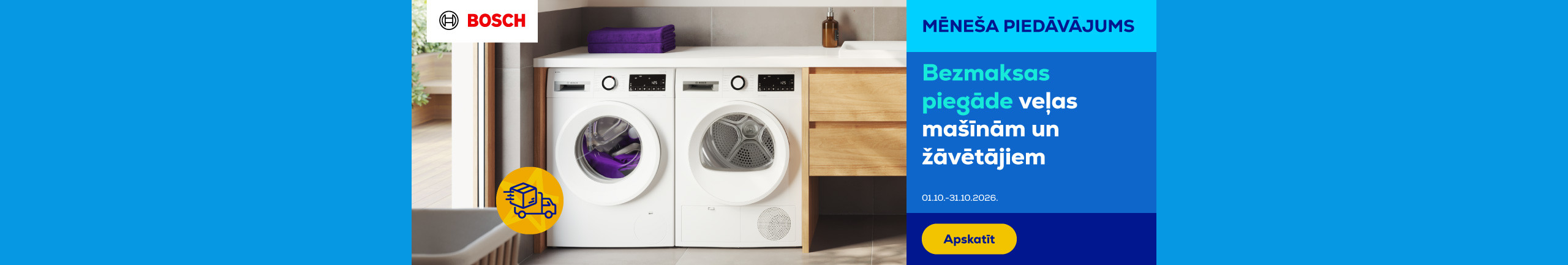Free delivery and carrying into your home for Bosch washing machines and tumble dryers