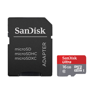 MicroSDHC memory card (16 GB) with adapter, SanDisk