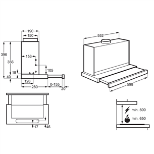 Electrolux, 600m³/h, inox - Pull-out cooker hood