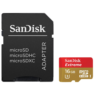MicroSDHC memory card (16GB) with adapter, SanDisk