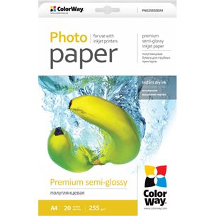 Foto papīrs Premium semi-glossy, ColorWay / 255 g/m2, A4, 20 loksnes