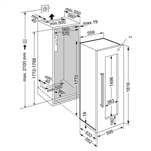 Liebherr, 80 pudeles, augstums 177 cm - Iebūvējams vīna skapis