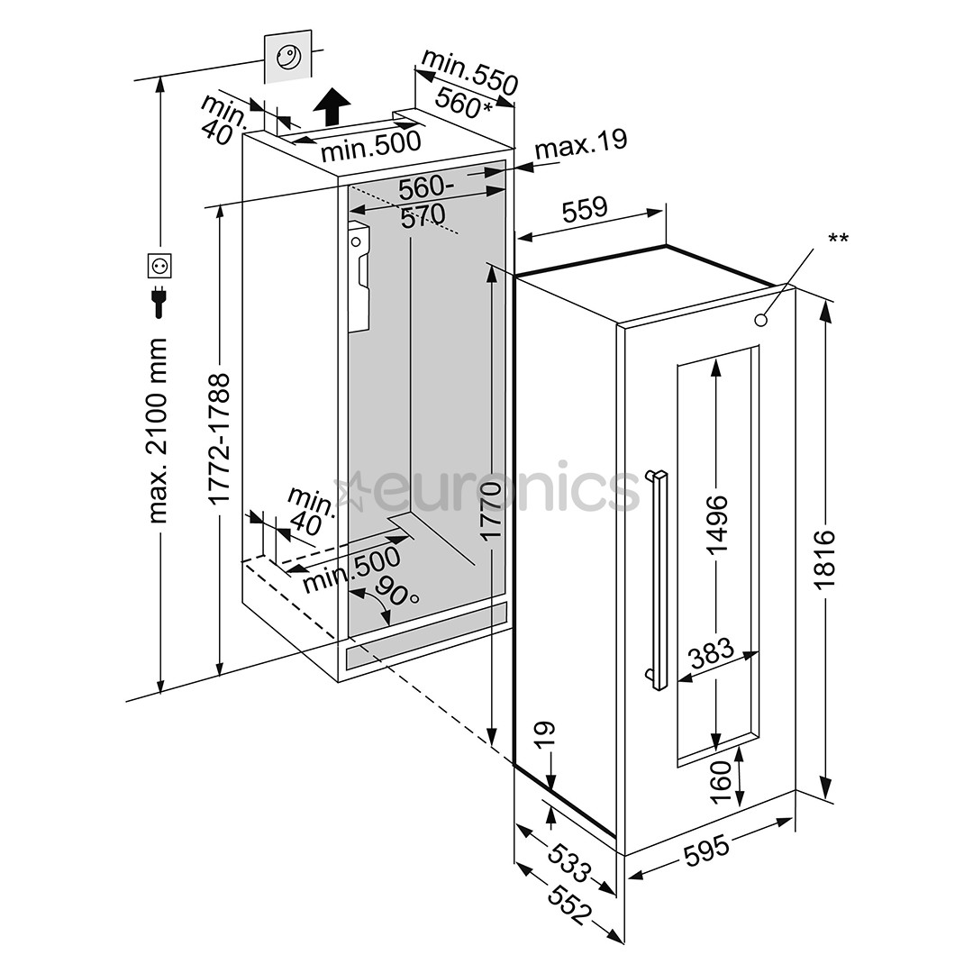 Liebherr, 80 pudeles, augstums 177 cm - Iebūvējams vīna skapis