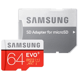 Atmiņas karte Micro SDXC EVO+, Samsung (64 GB) + adapteris