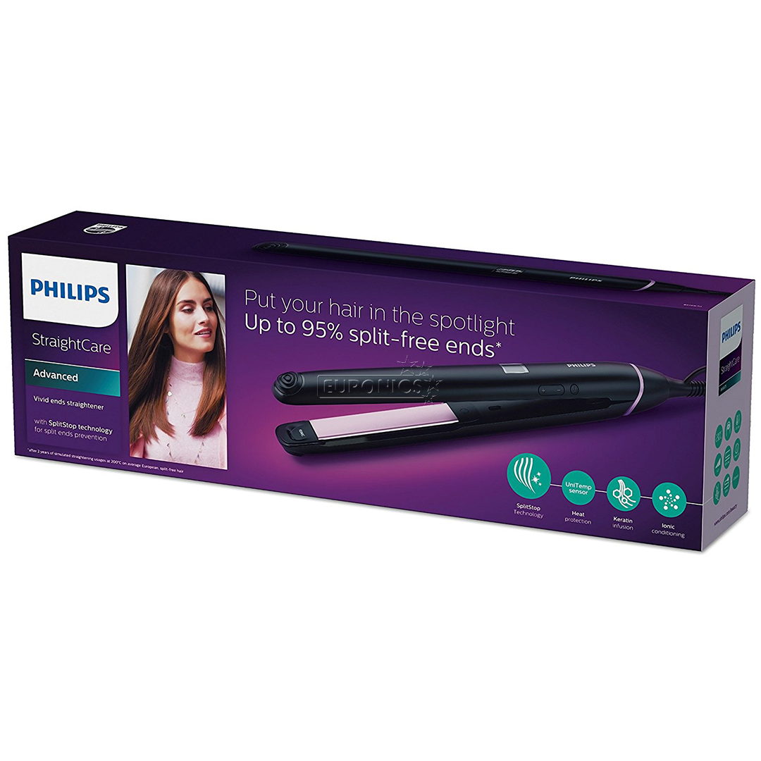 Philips StraightCare Vivid Ends, līdz 230 °C, melna/rozā - Matu taisnotājs