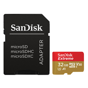 Atmiņas karte MicroSDHC Extreme + adapteris, SanDisk / 32GB