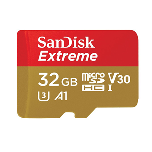 Atmiņas karte MicroSDHC Extreme + adapteris, SanDisk / 32GB