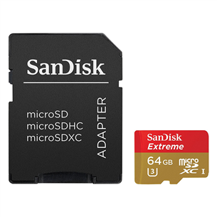 Atmiņas karte MicroSDXC Extreme + adapteris, SanDisk / 64GB
