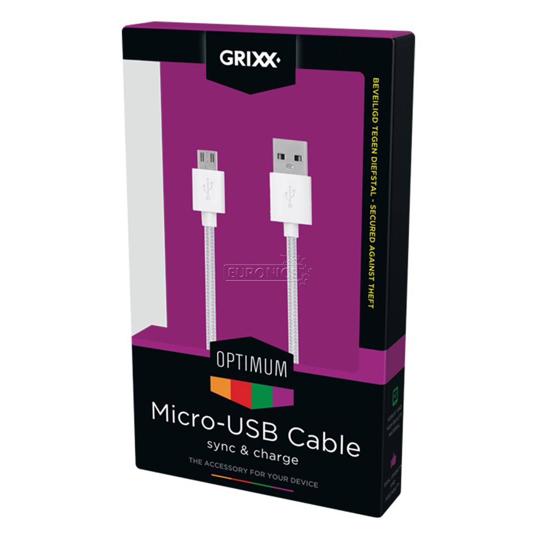 Vads USB-microUSB Nylon, Grixx / garums: 3 m