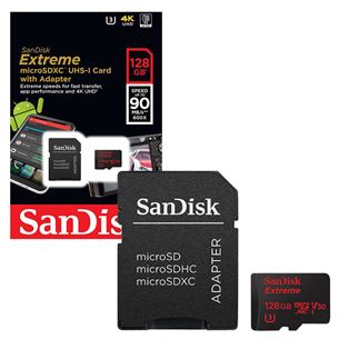 MicroSDXC Extreme memory card (128GB) with adapter, SanDisk