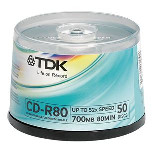 Диски CD-R 52x TDK / 50 шт.