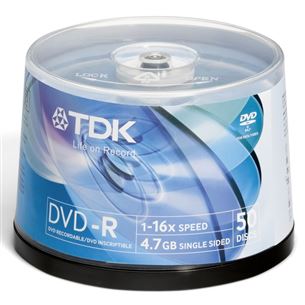 Diski DVD-R, TDK / 4,7GB / 50 gab