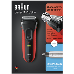 Shaver Series 3 ProSkin + nose and ear trimmer, Braun