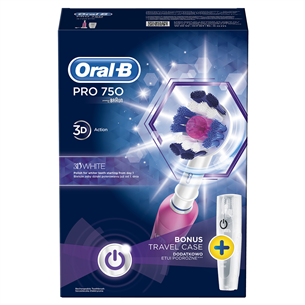 Elektriskā zobu birste Oral-B PRO750 3D White + ceļojuma somiņa, Braun