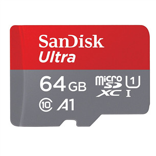 Atmiņas karte MicroSDXC + adapteris, SanDisk Ultra / 64GB