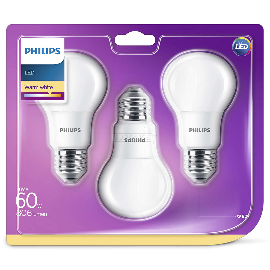 LED spuldze E27, Philips / 3 gab.