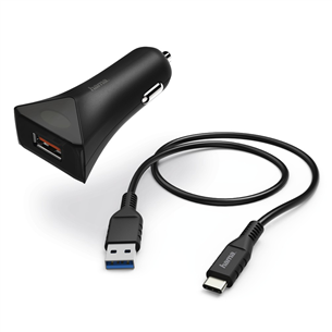 Автомобильное зарядное устройство + кабель USB-C, Hama Qualcomm