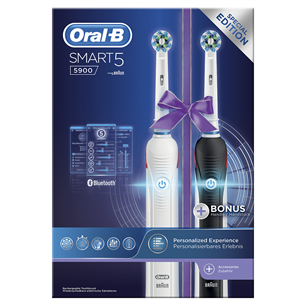 Braun Oral-B Smart 5900, 2 gab., ceļojumu futrālis, balta/melna - Elektrisko zobu birstu komplekts