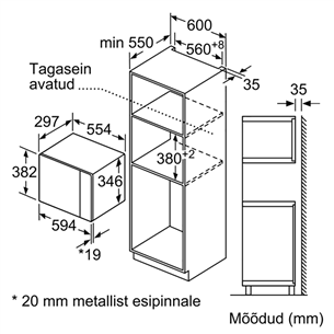 Bosch, 20 л, 800 Вт, белый - Интегрируемая микроволновая печь