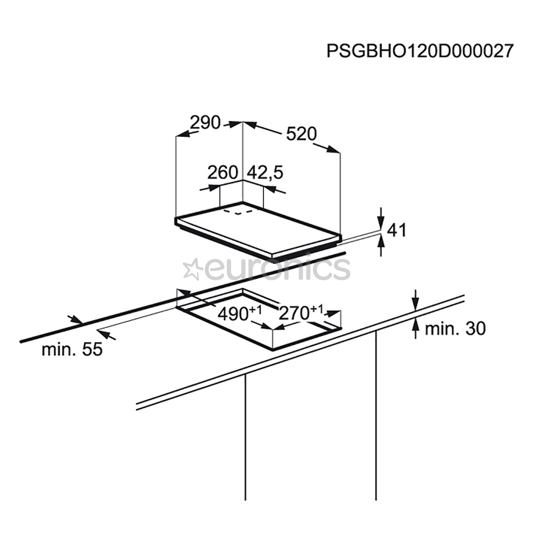 Electrolux, platums 29 cm, melna - Iebūvējama gāzes plīts virsma