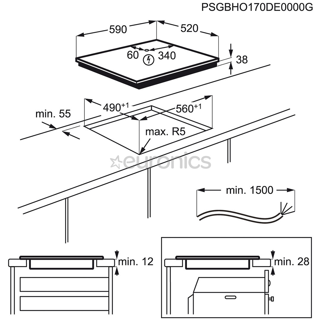 Electrolux, width 59 cm, frameless, black - Built-in Ceramic Hob