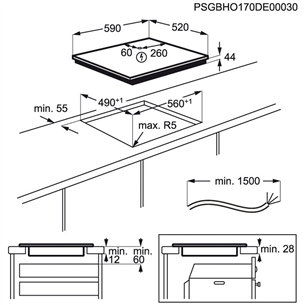 Electrolux 600 FlexiBridge, Hob2Hood, EcoTimer, width 59 cm, frameless, black - Built-in Induction Hob