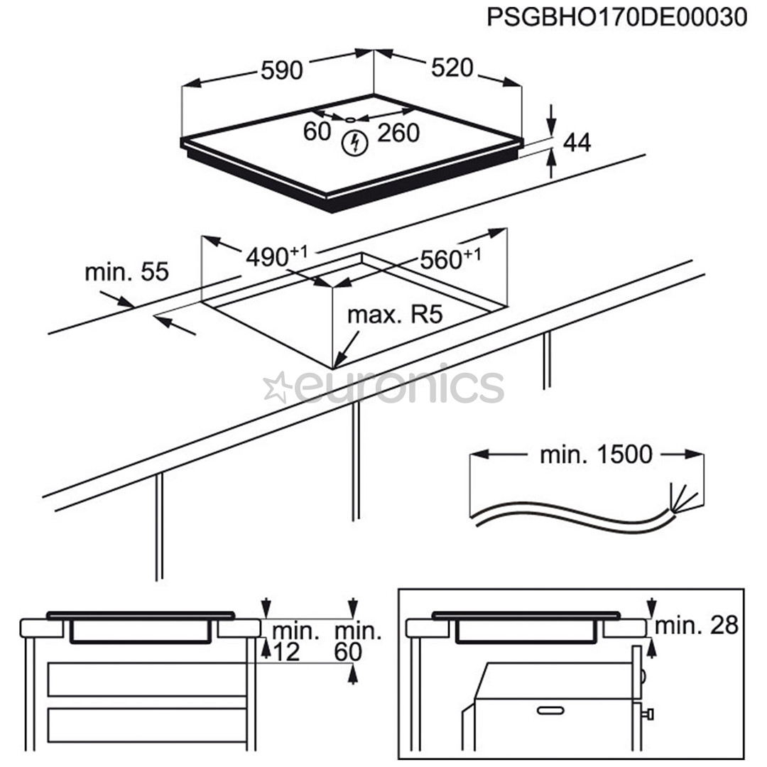 Electrolux 600 FlexiBridge, Hob2Hood, EcoTimer, ширина 59 см, без рамы, черный - Интегрируемая индукционная варочная панель