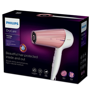 Philips DryCare Prestige, 2300 W, balta/rozā - Matu fēns
