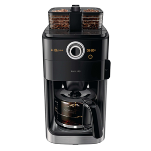 Philips Grind & Brew, ūdens tvertne 1.2 L, melna/sudraba - Kafijas automāts ar filtru un dzirnaviņām