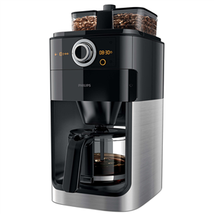 Philips Grind & Brew, ūdens tvertne 1.2 L, melna/sudraba - Kafijas automāts ar filtru un dzirnaviņām