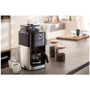 Philips Grind & Brew, ūdens tvertne 1.2 L, melna/sudraba - Kafijas automāts ar filtru un dzirnaviņām