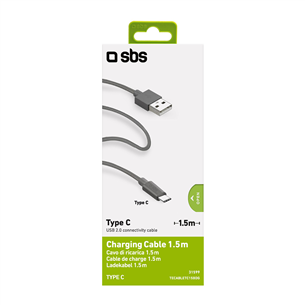 SBS, USB-A - USB-C, garums 1.5m, pelēka – Vads