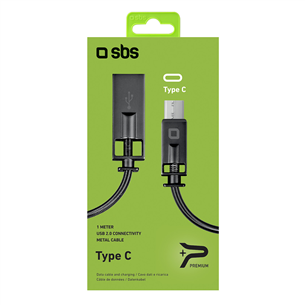 SBS Lux, USB-A - USB C, garums 1m, melna – Vads