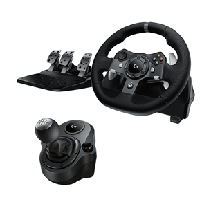 Logitech G920 + Driving Force Shifter, Xbox Series X|S, Xbox One un PC, melna - Spēļu kontrolieris