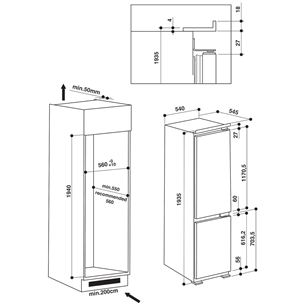 Iebūvējams ledusskapis, Whirlpool / augstums: 193,5 cm