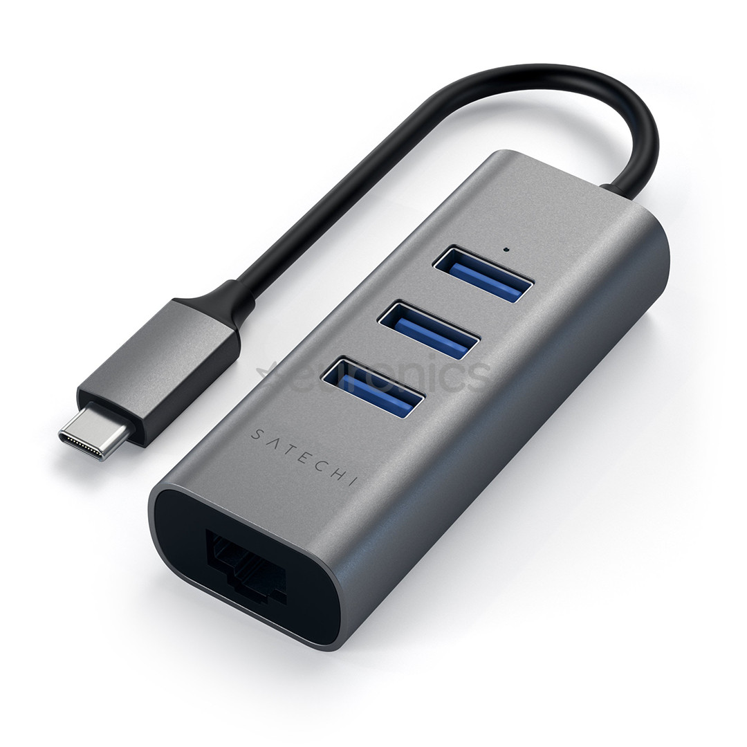 Satechi, USB C+Gigabit Ethernet, pelēka/melna - Adapteris