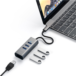 Satechi, USB C+Gigabit Ethernet, pelēka/melna - Adapteris