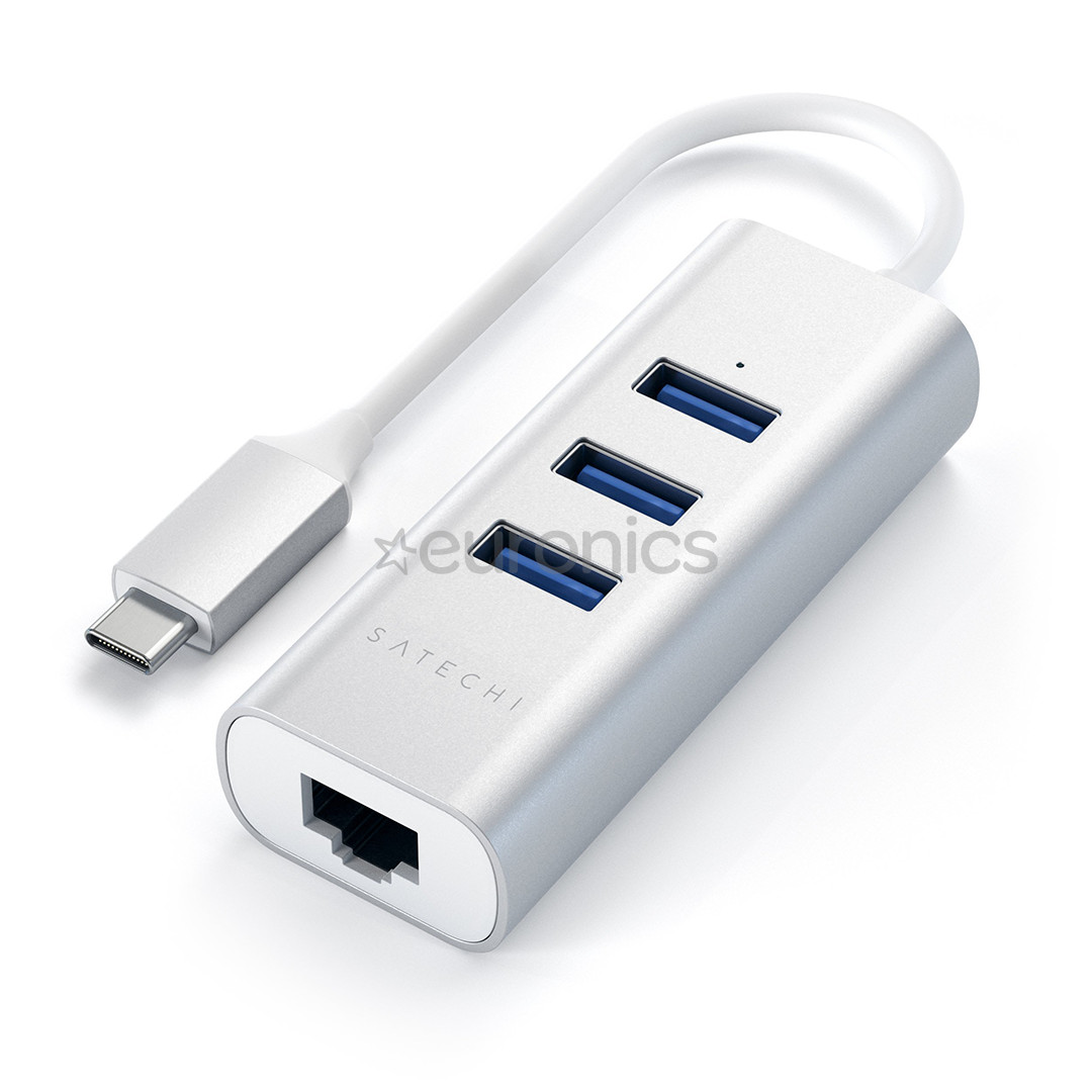 Satechi, USB C hub + Gigabit Ethernet, grey/white - Adapter