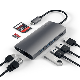 Satechi USB-C hub Multi-Port 4K Gigabit Ethernet, gey - Adapter