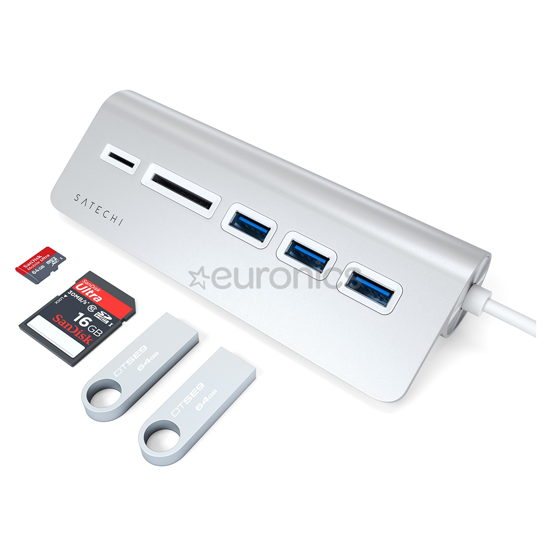 Satechi, USB C + karšu lasītājs, pelēka/balta - Adapteris