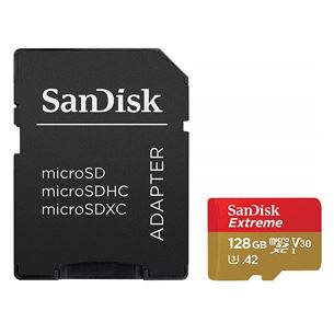 Atmiņas karte MicroSDXC Extreme + adapteris, SanDisk / 128GB SDSQXA1-128G-GN6MA