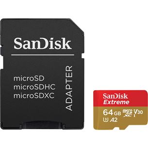 Atmiņas karte MicroSDXC Extreme + adapteris, SanDisk (64GB) SDSQXA2-064G-GN6MA