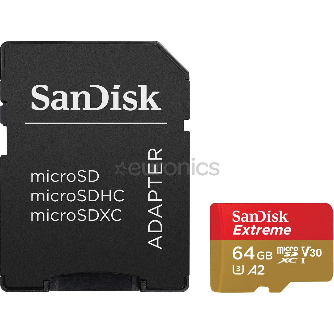 Карта памяти MicroSDXC SanDisk Extreme + адаптер Rescue Pro Deluxe (64 ГБ)