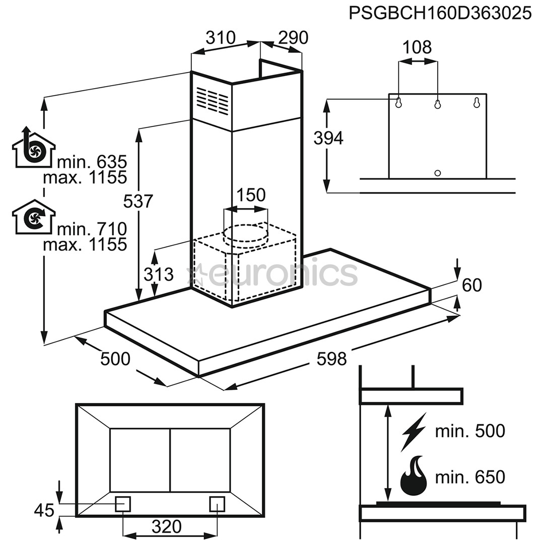 AEG, 779 m³/h, nerūsējošā tērauda - Tvaika nosūcējs