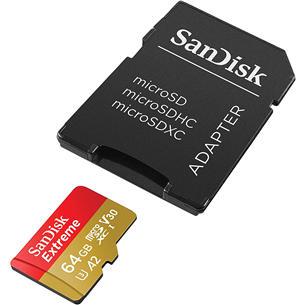 Atmiņas karte MicroSDXC Extreme + adapteris, SanDisk (64GB)
