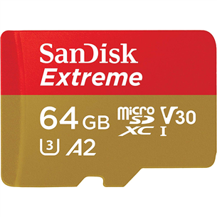 Atmiņas karte MicroSDXC Extreme + adapteris, SanDisk (64GB)