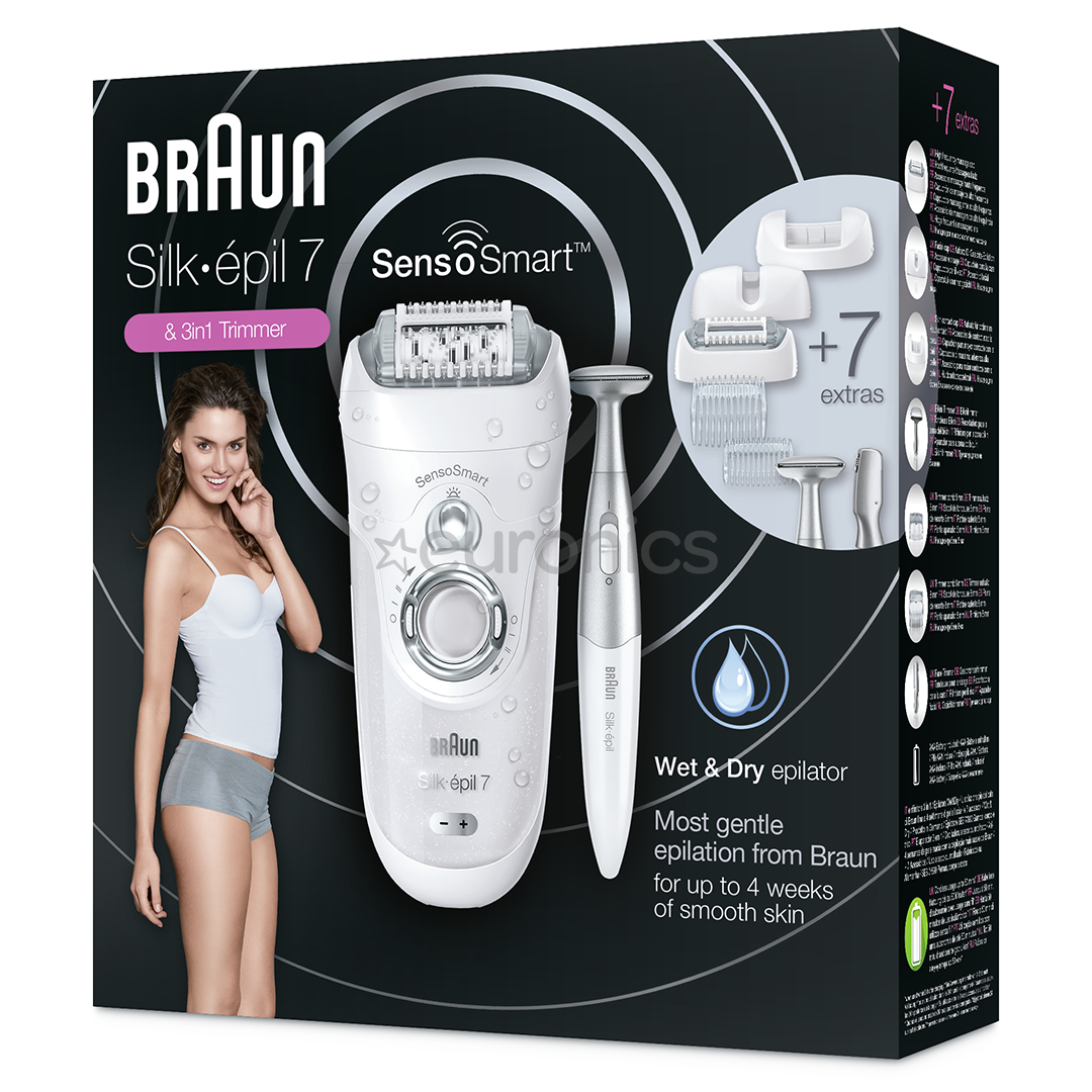 Epilators Silk-épil 7 SensoSmart + bikini trimmeris, Braun